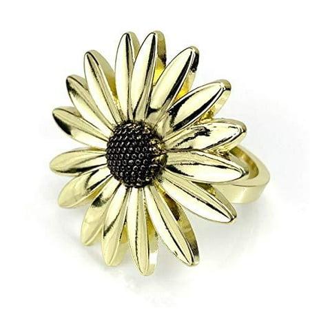 Fennco Styles Contemporary Sunflower Daisy Metal Napkin Rings Set of 4