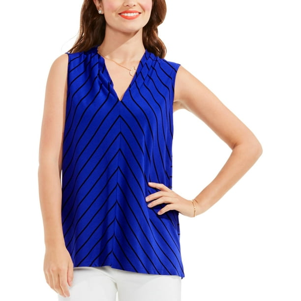 Vince Camuto Womens Striped V-Neck Casual Top