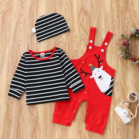 Gotyou Kids 3 Piece Jumpsuit sets Outfit Toddler Unisex Long Sleeve Striped Tops + Elk Print Jumpsuit + Hat 0-2Y
Gotyou Kids 3 Piece Jumpsuit sets Outfit Toddler Unisex Long Sleeve Striped Tops + Elk Print Jumpsuit + Hat 0-2Y