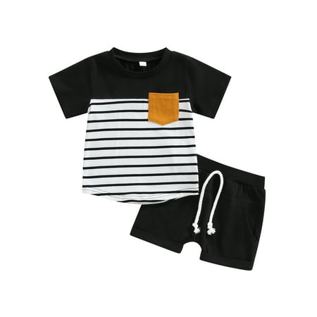Arvbitana 0-3 Years Baby Boys Summer Outfit Newborn Infant Baby Clothes Sets Short Sleeve Striped Tops + Black Drawstring Shorts
Arvbitana 0-3 Years Baby Boys Summer Outfit Newborn Infant Baby Clothes Sets Short Sleeve Striped Tops + Black Drawstring Shorts