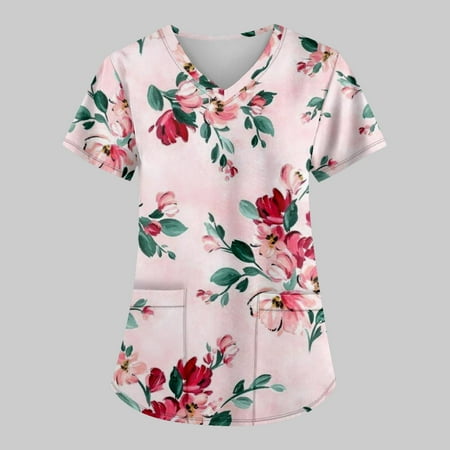 TKing Fashion Women Plus Size Scrubs Top V-Neck Short Sleeve Flower Print Pockets Work Blouse for Women Pink 5XL
TKing Fashion Women Plus Size Scrubs Top V-Neck Short Sleeve Flower Print Pockets Work Blouse for Women Pink 5XL