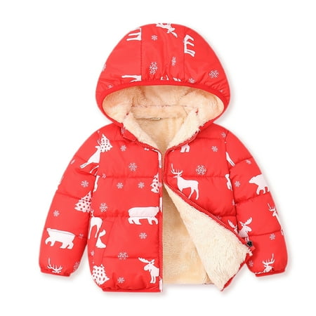 2-6T Toddler Kids Little Girl Boy Winter Down Coat Xmas Elk Print Hooded Jacket