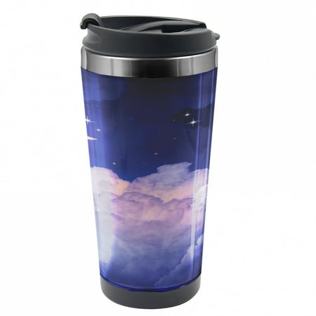 Moon Travel Mug Stars in the Night Cosmic Steel Thermal Cup 16 oz by Ambesonne