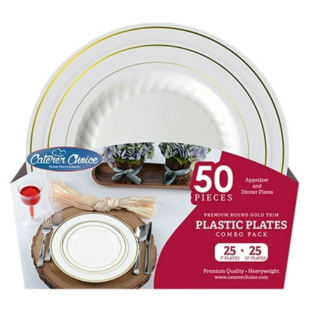Caterer Choice 7 & 10 Dia. Premium Plastic Plates white with gold 50/PK Pack of 6
Caterer Choice 7 & 10 Dia. Premium Plastic Plates white with gold 50/PK Pack of 6