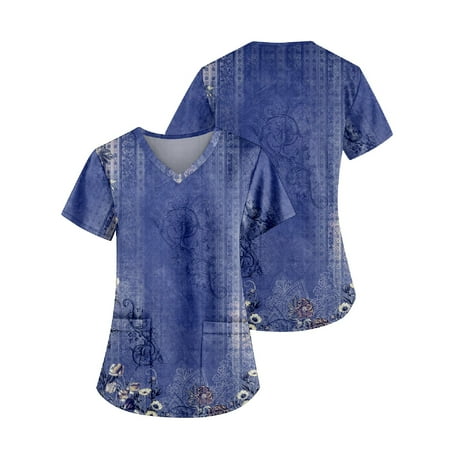 TKing Fashion Women Plus Size Scrubs Top V-Neck Short Sleeve Printed Pockets Work Blouse for Women Dark Blue S
TKing Fashion Women Plus Size Scrubs Top V-Neck Short Sleeve Printed Pockets Work Blouse for Women Dark Blue S