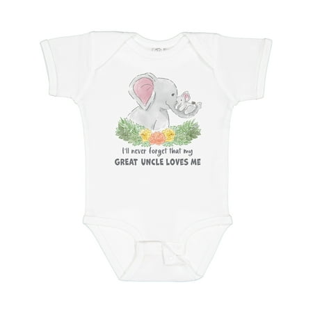 Inktastic I ll Never Forget That My Great Uncle Loves Me Cute Elephant Gift Baby Boy or Baby Girl Bodysuit 
Inktastic I ll Never Forget That My Great Uncle Loves Me Cute Elephant Gift Baby Boy or Baby Girl Bodysuit
