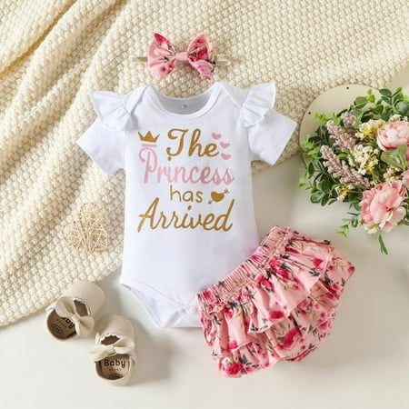 Uccdo 3Pcs Infant Newborn Baby Girls Outfits Romper Shorts Set Ruffle Bodysuit + Floral Shorts + Headband for Baby Girl 0-24 Months
Uccdo 3Pcs Infant Newborn Baby Girls Outfits Romper Shorts Set Ruffle Bodysuit + Floral Shorts + Headband for Baby Girl 0-24 Months