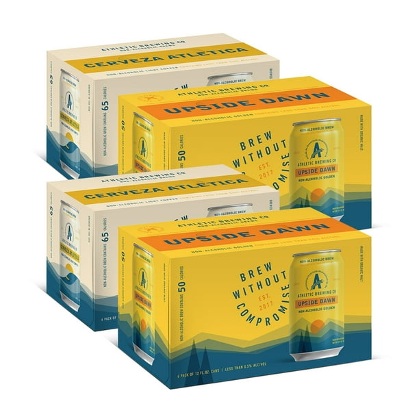 Athletic Brewing Company - Craft Non-Alcoholic Beer - Upside Dawn Golden Ale and Cerveza Atletica Light Copper Lager Mixed Case, Low-Calorie, Award Winning, 12 fl oz, Pack of 24