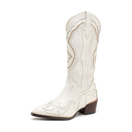 Daeful Women Western Boot Embroidered Cowgirl Boots Mid Calf Wide-Calf Shoes Winter V Cut Comfort Pointed Toe White 6.5
Daeful Women Western Boot Embroidered Cowgirl Boots Mid Calf Wide-Calf Shoes Winter V Cut Comfort Pointed Toe White 6.5