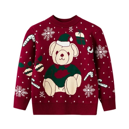 SYNPOS Toddler & Little Girl Boy Christmas Sweater Cute Bear Pullover Tops