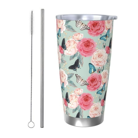 Logiee Roses and Butterflies Print 20OZ Car Cup with Lid Stainless Steel Vacuum Insulated Double Wall Travel Tumbler Durable Insulated Coffee Mug Thermal Cup with Straw-Straw Two-piece Set
Logiee Roses and Butterflies Print 20OZ Car Cup with Lid Stainless Steel Vacuum Insulated Double Wall Travel Tumbler Durable Insulated Coffee Mug Thermal Cup with Straw-Straw Two-piece Set