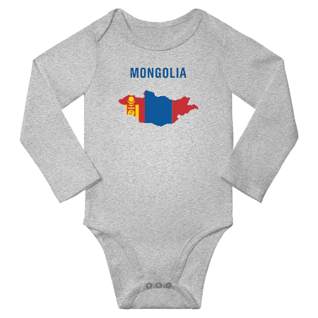 Mongolia Flag Map Baby Long Slevve One-pieces (Gray 6-12 Months)