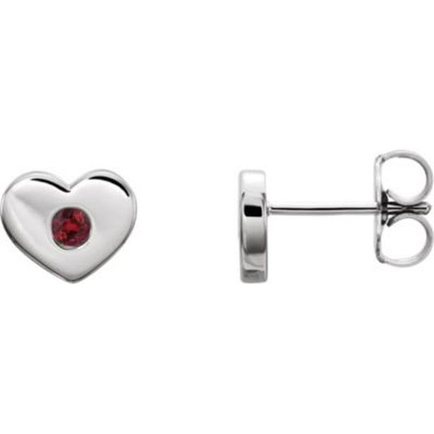 14K White Gold Ruby Heart Earrings Gemstone Fashion Finished (Pair)