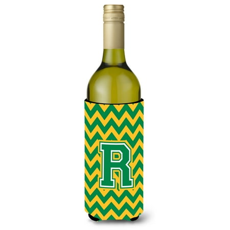 Carolines Treasures CJ1059-RLITERK Letter R Chevron Green and Gold Wine Bottle Beverage Insulator Hugger Wine Bottle