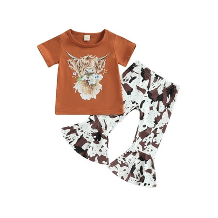 Toddler Kid Baby Girls Outfits Short Sleeve Cow Head Print T-shirt Tops Flared Pants Summer Clothes
Toddler Kid Baby Girls Outfits Short Sleeve Cow Head Print T-shirt Tops Flared Pants Summer Clothes
