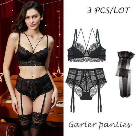 Sexy Push Up Bra & Panty & Garter & Stocking Lingerie Set
