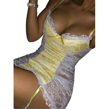 JustVH Women s Lace Dress Sexy Babydoll Nightdress Sleepwear