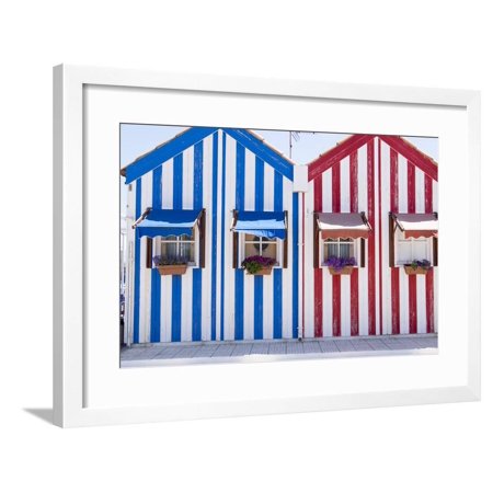 Portugal, Costa Nova, Seaside, Fisherman's Village with Stripped Framed Print Wall Art By Emily Wilson