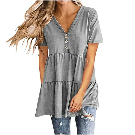 Shirts for Women Womens Tops Dressy Casual Women Casual T-shirt Solid V-Neck Split Pullover Blouse Short Sleeve Tops Off The Shoulder Tops for Women Tube Tops for Women Clearance Gray XL
Shirts for Women Womens Tops Dressy Casual Women Casual T-shirt Solid V-Neck Split Pullover Blouse Short Sleeve Tops Off The Shoulder Tops for Women Tube Tops for Women Clearance Gray XL