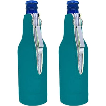 Blank Neoprene Beer Bottle Coolie with Opener (Turquoise 2 Pack)