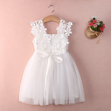 Binpure Kids Girls Crochet Lace Dress Sleeveless Florals Princess Dresses