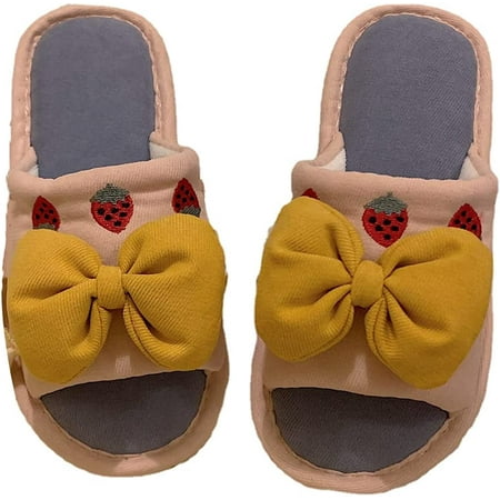 CoCopeaunt Women Kawaii Slippers Bowknot Slippers Strawberry Cotton Slippers Sandals Home Floor Slippers