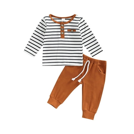 Infant Baby Boys Outfits Long Sleeve Crew Neck Stripes T-shirt with Elastic Waist Pants for Casual Spring Autumn 2Pcs Set
Infant Baby Boys Outfits Long Sleeve Crew Neck Stripes T-shirt with Elastic Waist Pants for Casual Spring Autumn 2Pcs Set