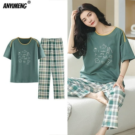 New Sleepwear Cartoon Cotton Pajamas for Women Long Pants Short Sleeved Summer Spring Loungewear Fashion Home Clothing Homewear
New Sleepwear Cartoon Cotton Pajamas for Women Long Pants Short Sleeved Summer Spring Loungewear Fashion Home Clothing Homewear