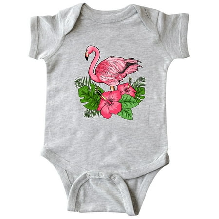 Inktastic Flamingo with Tropical Flowers Gift Baby Boy or Baby Girl Bodysuit