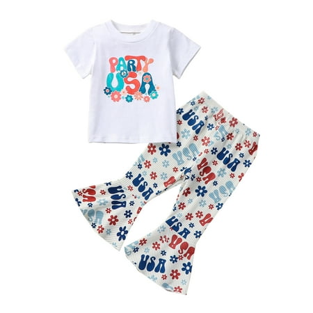 Qtinghua 4th of July Toddler Baby Girl Outfits Short Sleeve T-shirt Tops Floral Flare Pants Set Independence Day Clothes
Qtinghua 4th of July Toddler Baby Girl Outfits Short Sleeve T-shirt Tops Floral Flare Pants Set Independence Day Clothes