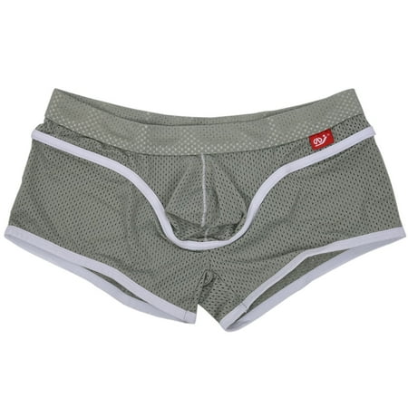 WELPET Wj Sexy Men s Underwear Transparent Breathing Holes Boxer Briefs Grey M