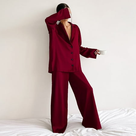 DanceeMangoo Oversized Satin Silk Sleepwear Low Cut Sexy Pajamas For Women Single-Breasted Long Sleeves Wide Leg Pants Trouser Suits
DanceeMangoo Oversized Satin Silk Sleepwear Low Cut Sexy Pajamas For Women Single-Breasted Long Sleeves Wide Leg Pants Trouser Suits