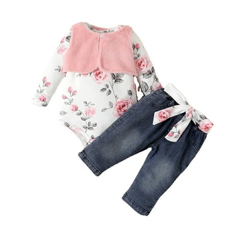 YDOJG Toddler Girls Outfit Baby Long Sleeve Print Flower Romper Tops Jeans Pants With Vest Outfit Set Clothes 3Pcs
YDOJG Toddler Girls Outfit Baby Long Sleeve Print Flower Romper Tops Jeans Pants With Vest Outfit Set Clothes 3Pcs