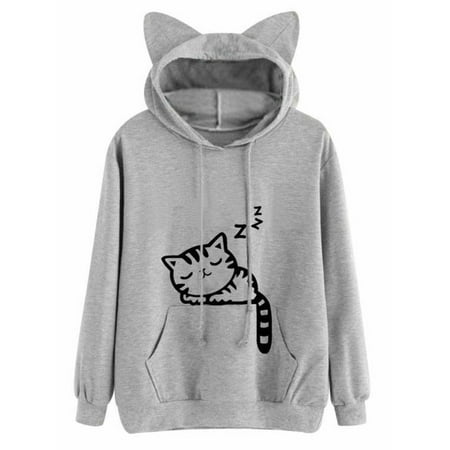 Multitrust I'm a Cat Women Cat Ear Long Sleeve Hoodie Sweatshirt Blouse Coat