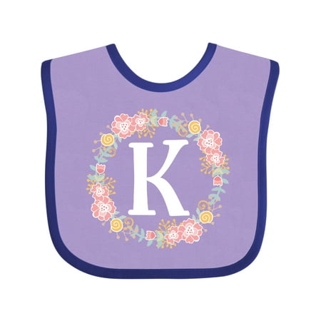 Inktastic Monogram Letter K Rose Floral Wreath Gift Gift Baby Girl Bib