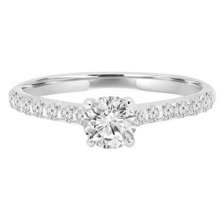 Majesty Diamonds MD190239-8.75 0.6 CTW Round Diamond Trellis Solitaire with Accents Engagement Ring in 14K White Gold - Size 8.75