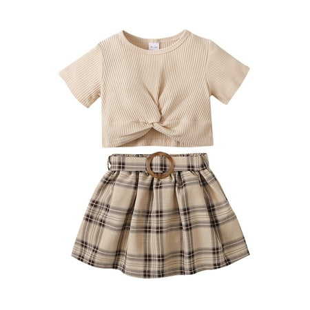 ZMHEGW Outfits For Teens Kids Baby Girls Short Sleeve Solid Ribbed Tops Plaid Skirt Set Clothing Sets For Teen Girls
ZMHEGW Outfits For Teens Kids Baby Girls Short Sleeve Solid Ribbed Tops Plaid Skirt Set Clothing Sets For Teen Girls