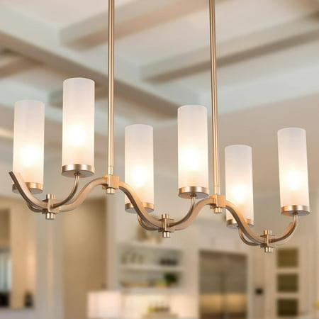 

Kayna Mid-Century Modern 6-Light 30 Gold Frosted Glass Linear Chandelier for Dining Room Gold L 30 x W 9 x H 17