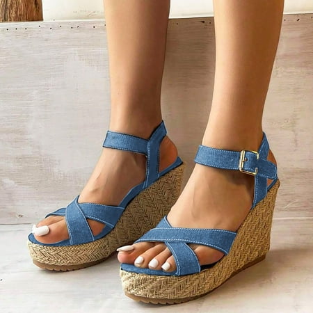 ZHELIYO Women s sandals Women Open Toe Ankle Strap Sandals Vacation Denim Wedge Sandals Light Blue 6.5
ZHELIYO Women s sandals Women Open Toe Ankle Strap Sandals Vacation Denim Wedge Sandals Light Blue 6.5