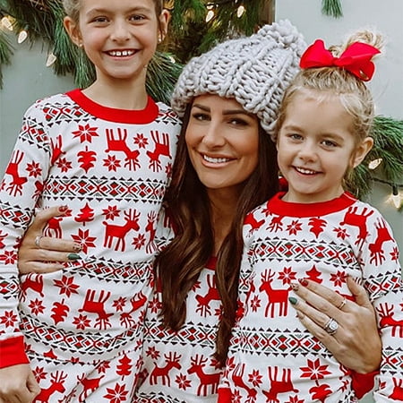 LEZMORE Women s Christmas Moose Print Casual Home Pajamas Parent-Child Set