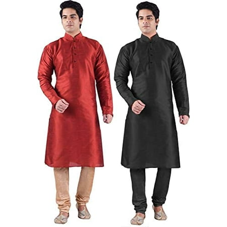 Royal Kurta Men s Silk Blend Kurta Churidar Set of 2 Multi-Coloured