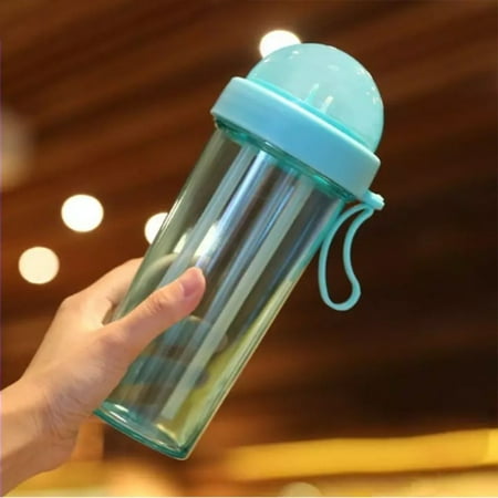 420Ml Drinking Bottle Double Side Use Cup Double Straws Couple Bottle Travel