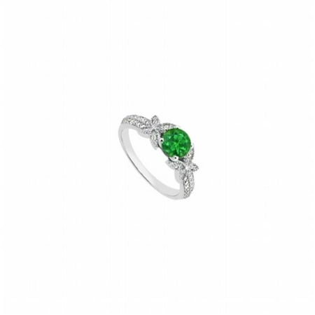 UBJS3308AW14DE May Birthstone Natural Emerald Diamond Engagement Rings in 14K White Gold - 0.95 CT TGW , 8 Stones
