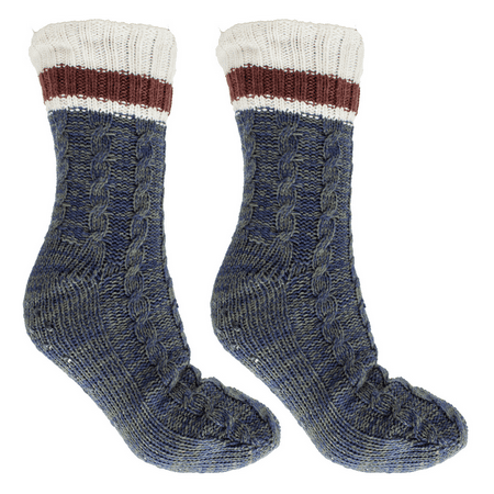 Men s Non-Skid 2 Tone Slipper Socks Bourbon Oil Infused Brown/Marled Navy