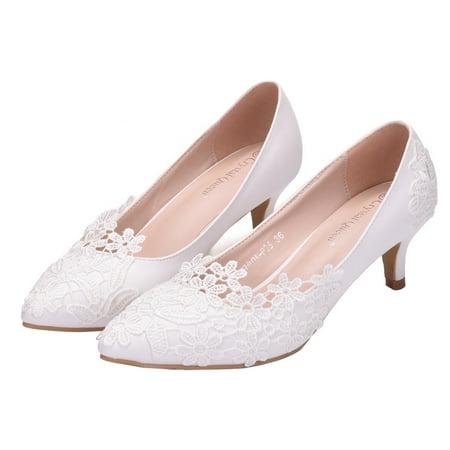 1 Pair Pointy Lace High-heeled Shoes Sexy Bride Wedding High Heels (White)