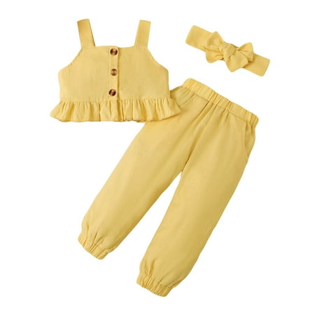 Toddler Girls Sleeveless Ruffles Solid Vest Tops Pants Headbands Outfits Baby Clothes Girl
Toddler Girls Sleeveless Ruffles Solid Vest Tops Pants Headbands Outfits Baby Clothes Girl