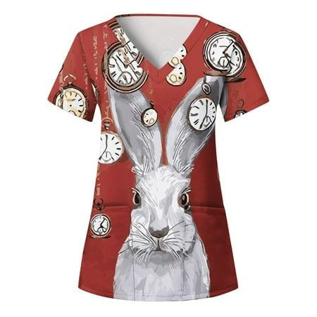 XHJUN Scrub Tops Women Stretchy Printed Easter Bunny Print Scrub Tops Short Sleeve V Neck with Pocket Wine XXL
XHJUN Scrub Tops Women Stretchy Printed Easter Bunny Print Scrub Tops Short Sleeve V Neck with Pocket Wine XXL