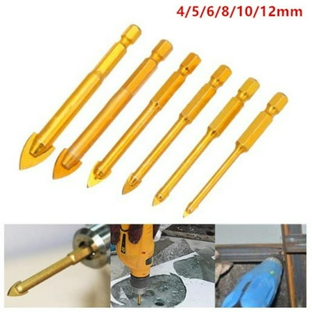 6x Titanium Ceramic Glass Drill Bits Tungsten Carbide Cross Drill Bits