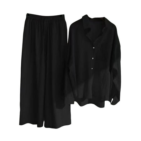 Colisha Ladies Nightwear Solid Color Pajamas Lapel Neck Sleepwear Blouse Summer Long Sleeve Pjs Black S
Colisha Ladies Nightwear Solid Color Pajamas Lapel Neck Sleepwear Blouse Summer Long Sleeve Pjs Black S