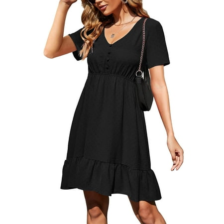 Ruidigrace Women s Summer For Casual V Neck Solid Button Chiffon Corset Slim Ruffle Short Sleeve Dress Fashion Dresses
Ruidigrace Women s Summer For Casual V Neck Solid Button Chiffon Corset Slim Ruffle Short Sleeve Dress Fashion Dresses